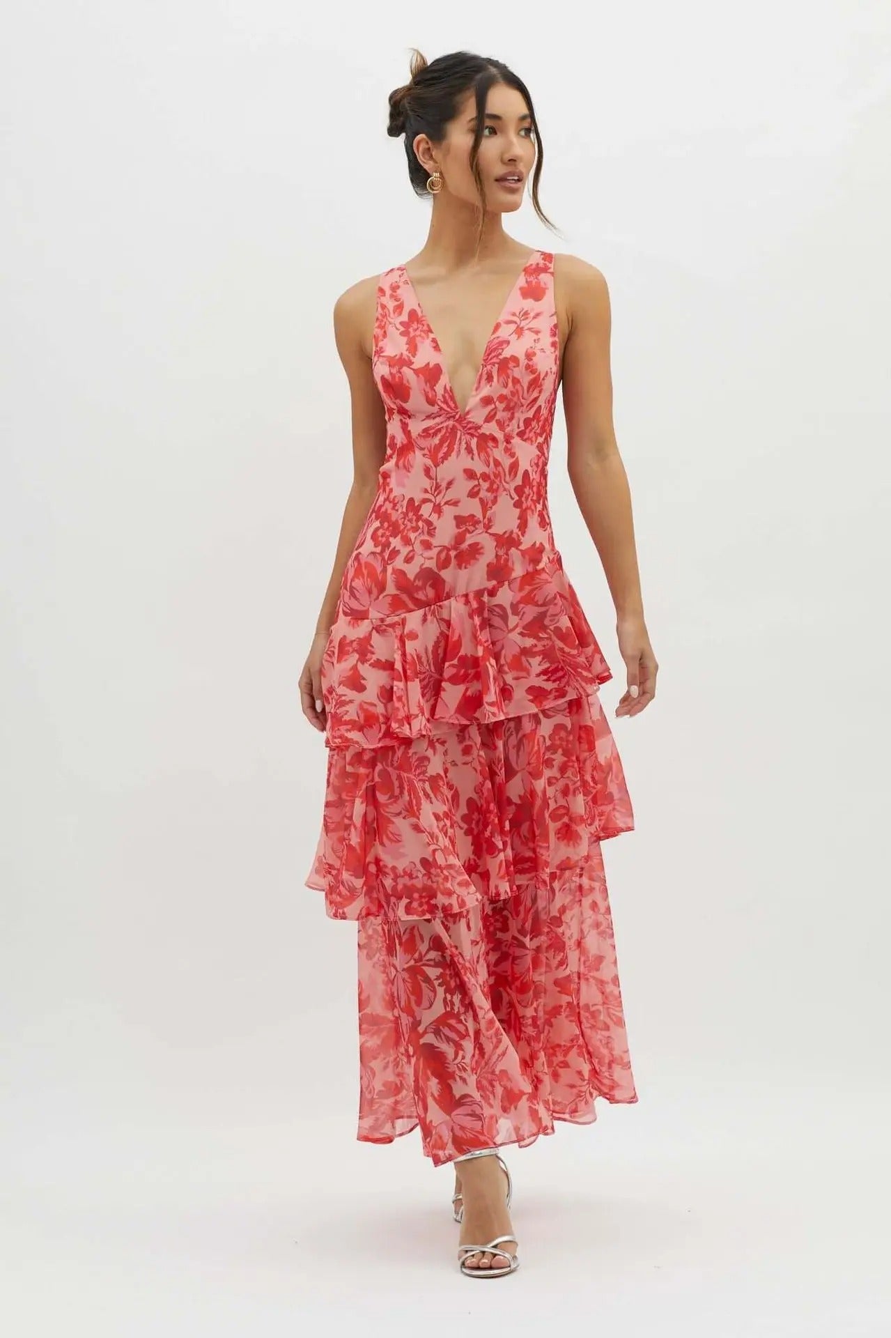 Tiered V-Neck Maxi Dress | Elegant Flowing Summer Silhouette - View 6
