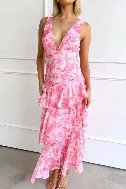 Tiered V-Neck Maxi Dress | Elegant Flowing Summer Silhouette - View 7