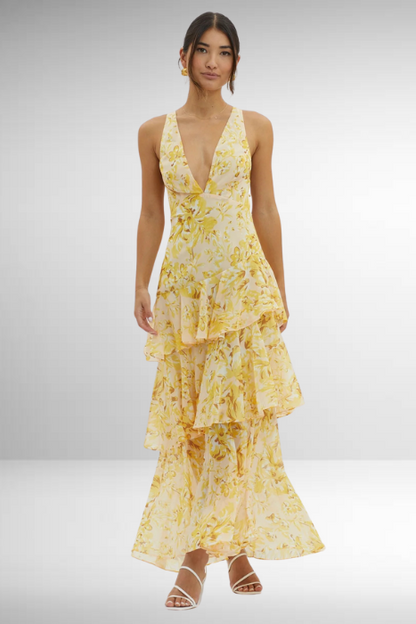 Tiered V-Neck Maxi Dress | Elegant Flowing Summer Silhouette - View 9