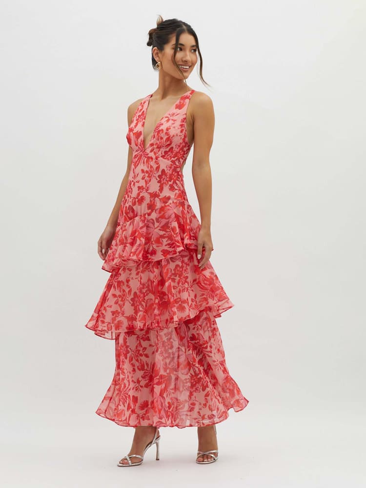 Floral Print Maxi Dress | Elegant Tiered Summer Style - View 1