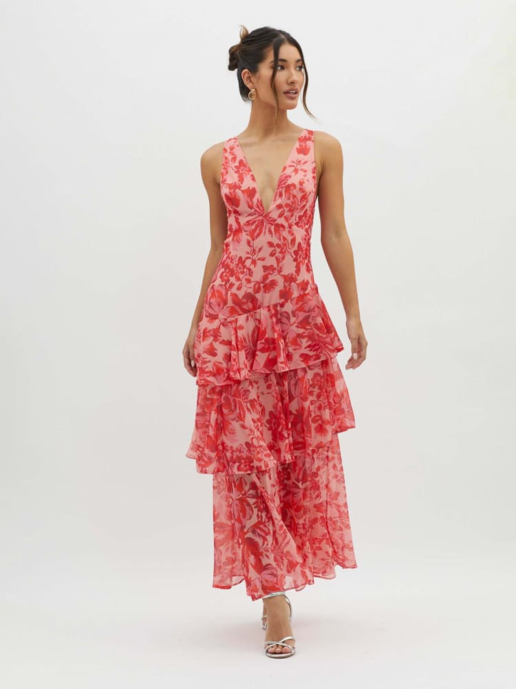 Floral Print Maxi Dress | Elegant Tiered Summer Style - View 2