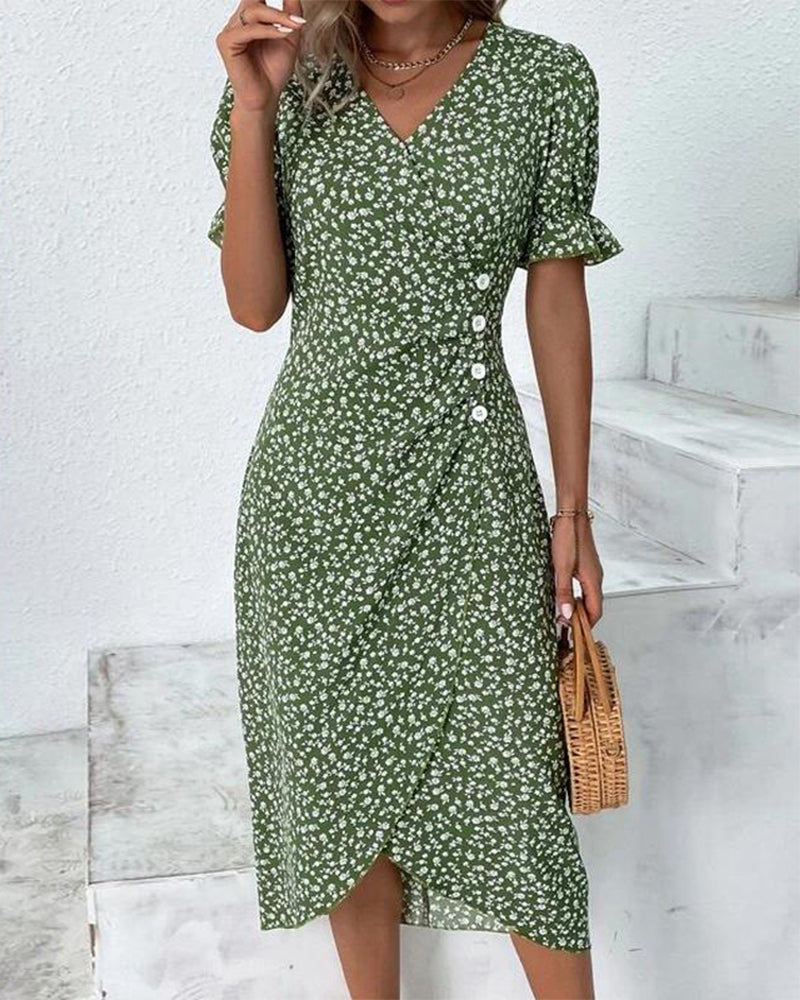 Floral Cotton Wrap Dress | Elegant Summer Midi - View 1
