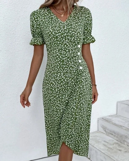 Floral Cotton Wrap Dress | Elegant Summer Midi - View 2