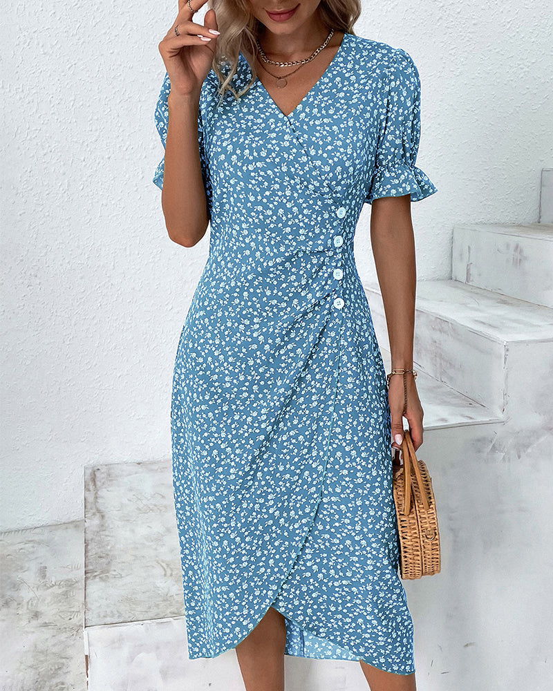 Floral Cotton Wrap Dress | Elegant Summer Midi - View 11