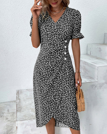 Floral Cotton Wrap Dress | Elegant Summer Midi - View 12