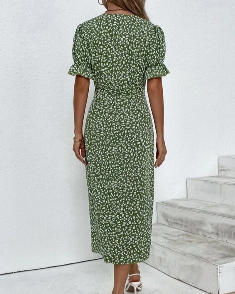 Floral Cotton Wrap Dress | Elegant Summer Midi - View 3