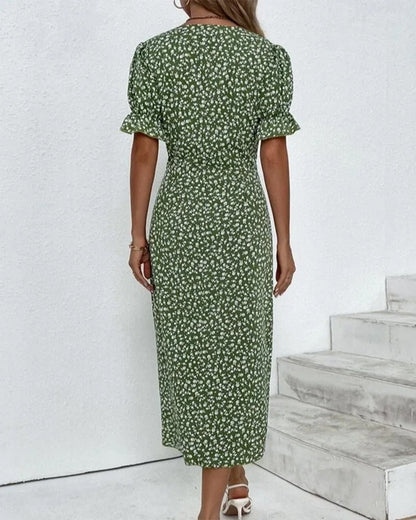 Floral Cotton Wrap Dress | Elegant Summer Midi - View 3