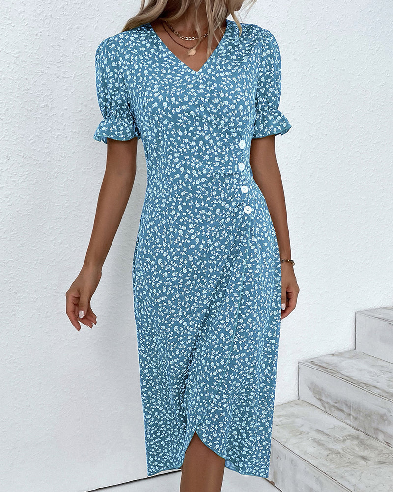 Floral Cotton Wrap Dress | Elegant Summer Midi - View 5