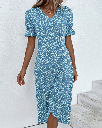 Floral Cotton Wrap Dress | Elegant Summer Midi - View 5