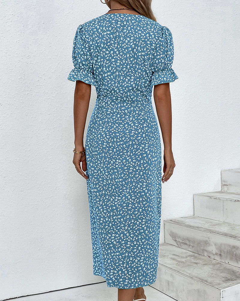 Floral Cotton Wrap Dress | Elegant Summer Midi - View 6