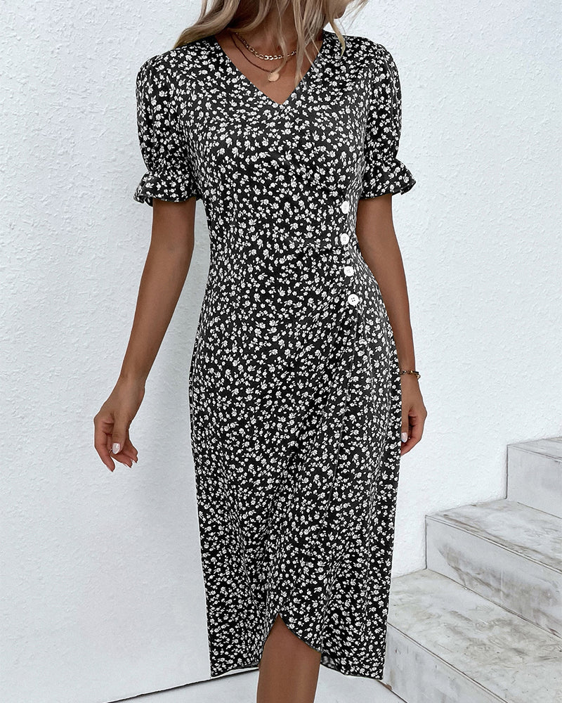 Floral Cotton Wrap Dress | Elegant Summer Midi - View 7