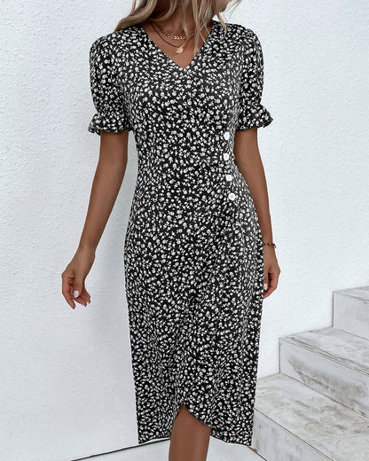 Floral Cotton Wrap Dress | Elegant Summer Midi - View 7