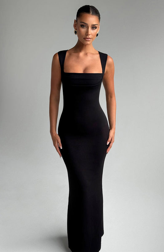 Black Bodycon Maxi Dress | Sculpted Formal Gown - View 1
