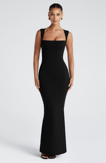 Black Bodycon Maxi Dress | Sculpted Formal Gown - View 5