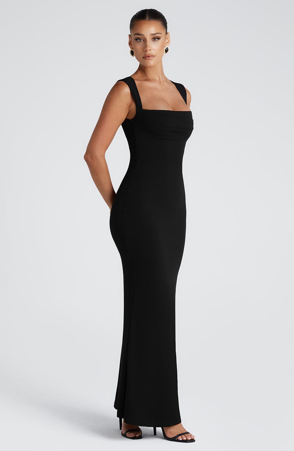 Black Bodycon Maxi Dress | Sculpted Formal Gown - View 6