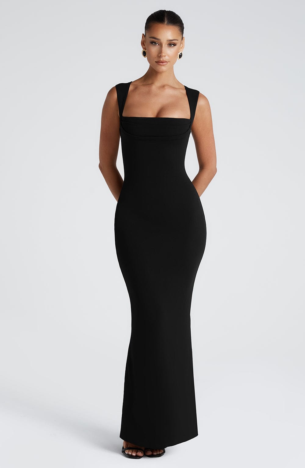 Black Bodycon Maxi Dress | Sculpted Formal Gown - View 7
