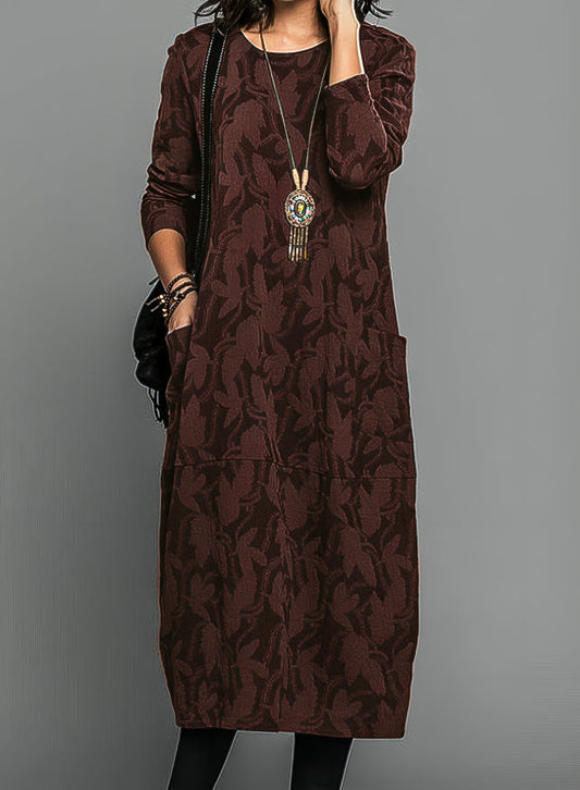 Elegant Knit Midi Dress | Cozy Long Sleeve Relaxed Fit - View 1