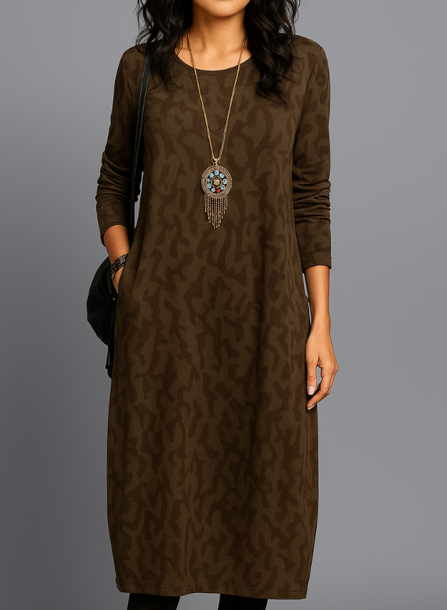 Elegant Knit Midi Dress | Cozy Long Sleeve Relaxed Fit - View 5