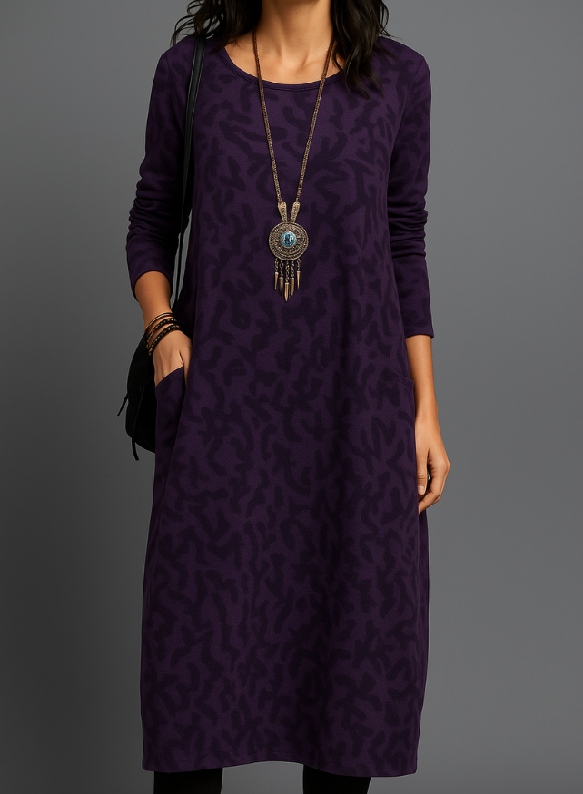 Elegant Knit Midi Dress | Cozy Long Sleeve Relaxed Fit - View 6