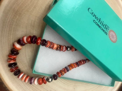 Purple and orange spiny oyster necklace - 22 inch