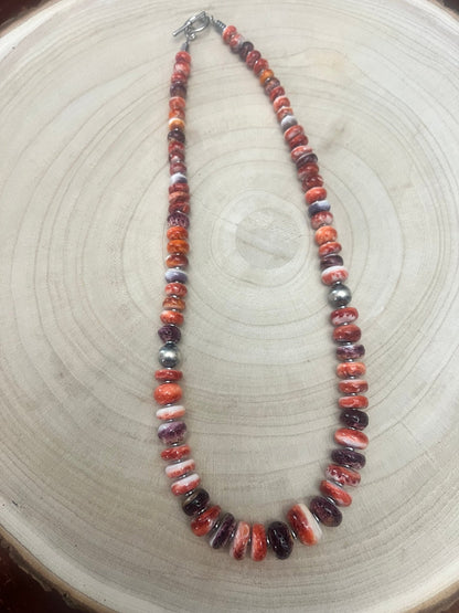 Purple and orange spiny oyster necklace - 22 inch