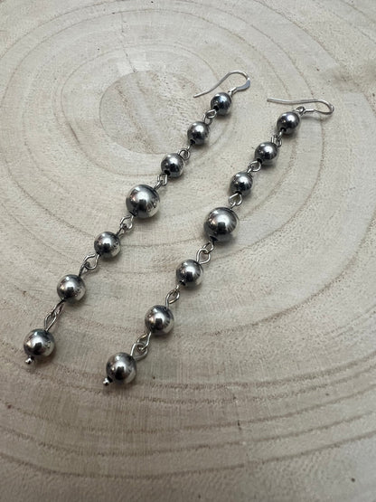 Sterling Silver Pearls dangle earrings - 3 1/2 inch drop!