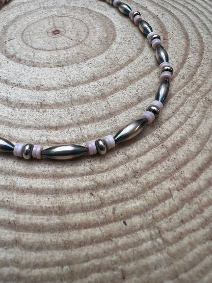 Sterling Torpedo Pearl Choker with Pink Conch - 14 inch + 3