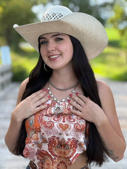 White Stone Faux Squash Blossom Necklace - 16 inch + 3